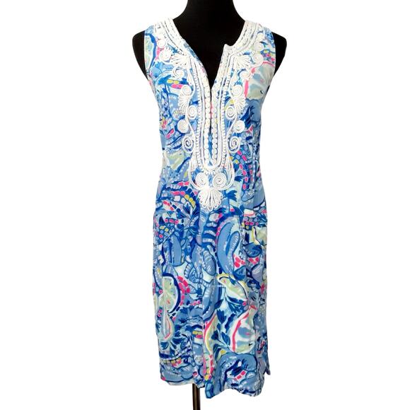 Lilly Pulitzer Carlotta Stretch Shift Dress Blue Peri Pinch Pinch Womens 8 Beach - Picture 2 of 14